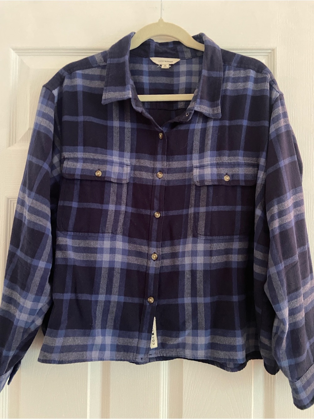 Lucky Brand Navy and Light Blue Plaid Button-Down Shirt